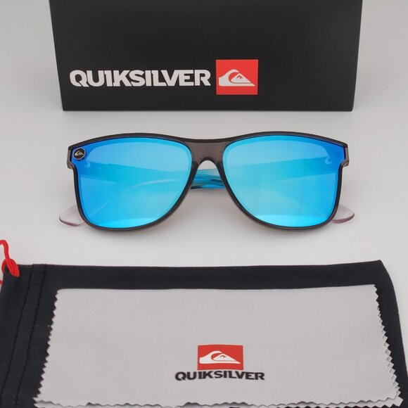 Quiksilver Round Flat Lens Sunglasses Clear Gray Frame Blue Mirror Lens Q26 - Picture 2 of 13
